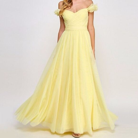 City Studio Junior‎ Gown Size 13 Yellow Off Shoulder Tulle Maxi NEW - Picture 1 of 11